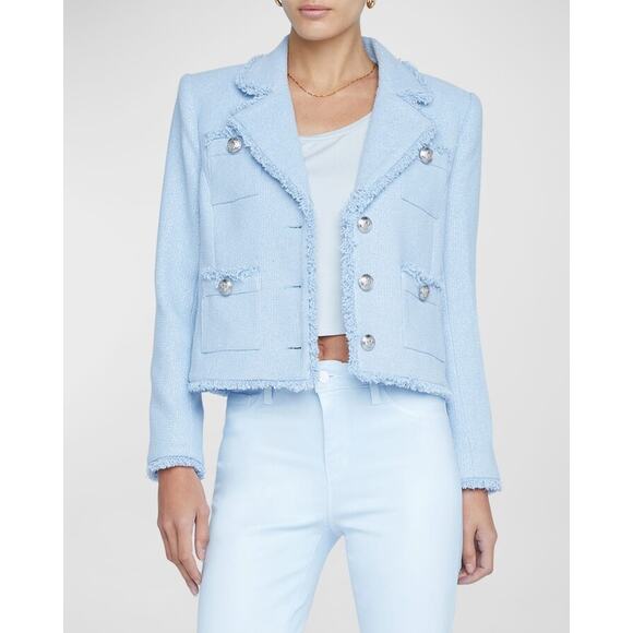 L'AGENCE Light Blue Frayed Blazer